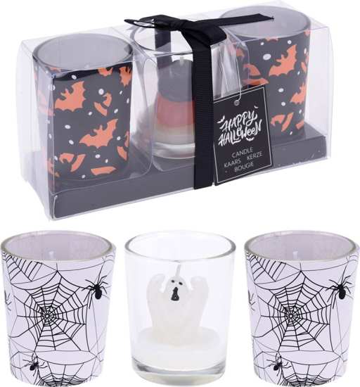 Alpha 55 Halloween déco, set de 3 Bougies en verre. formes assorties