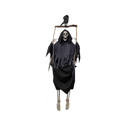 Alpha 55 Halloween déco, squelette sur balançoire avec lumière, son et mouvement 165 cm