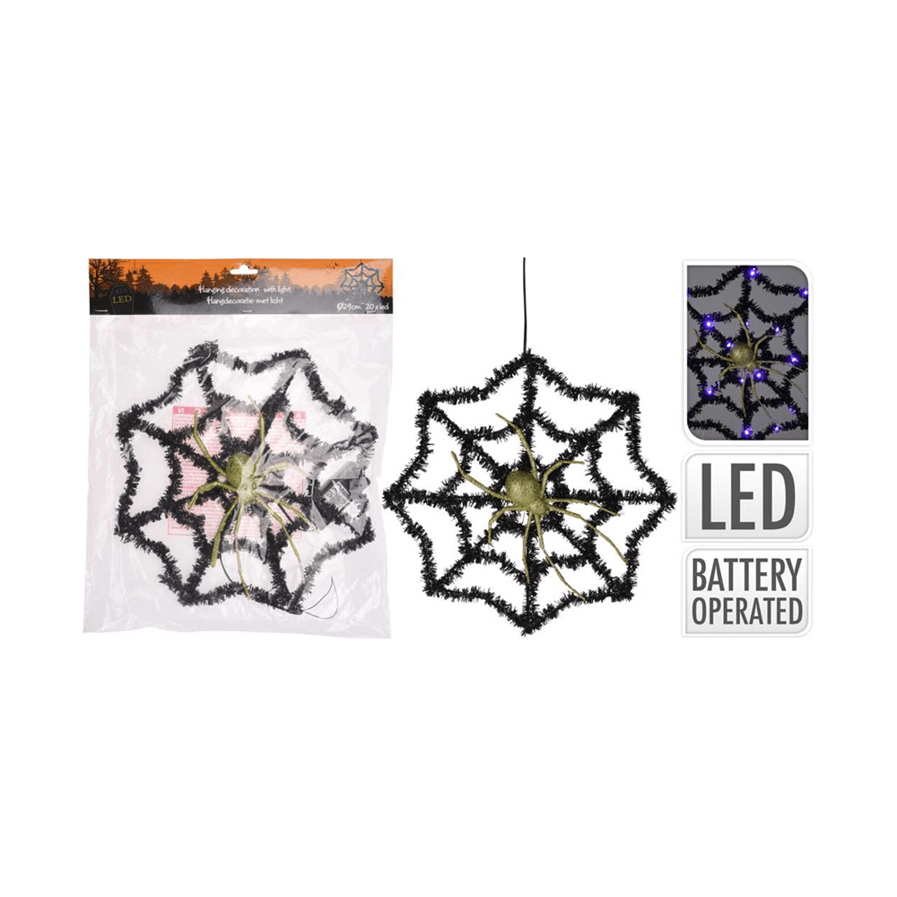 Alpha 55 Halloween déco, toile d'araignée en lurex 30 cm LED