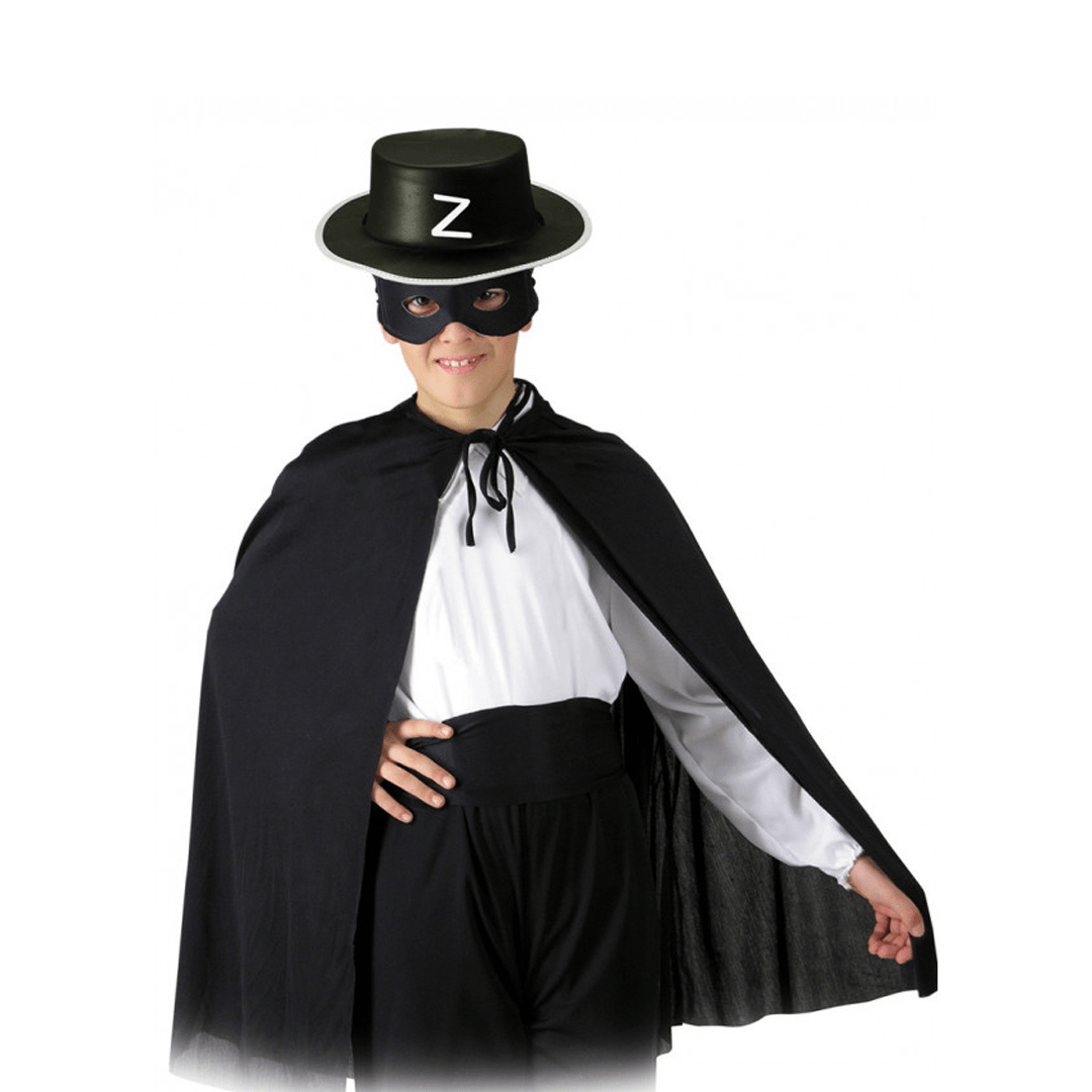 Alpha 55 Halloween déguisement, set Zorro 4 pièces (chapeau, cape, masque, fâche)