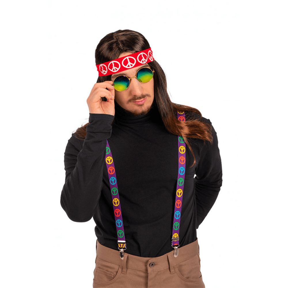 Alpha 55 halloween Set d'accessoires de Hippie : lunettes, bretelles et bandeau