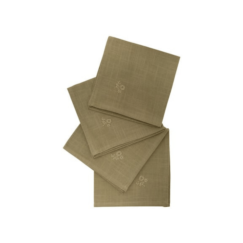 Alpha 55 Kaki Lot de 4 serviettes de table broderie