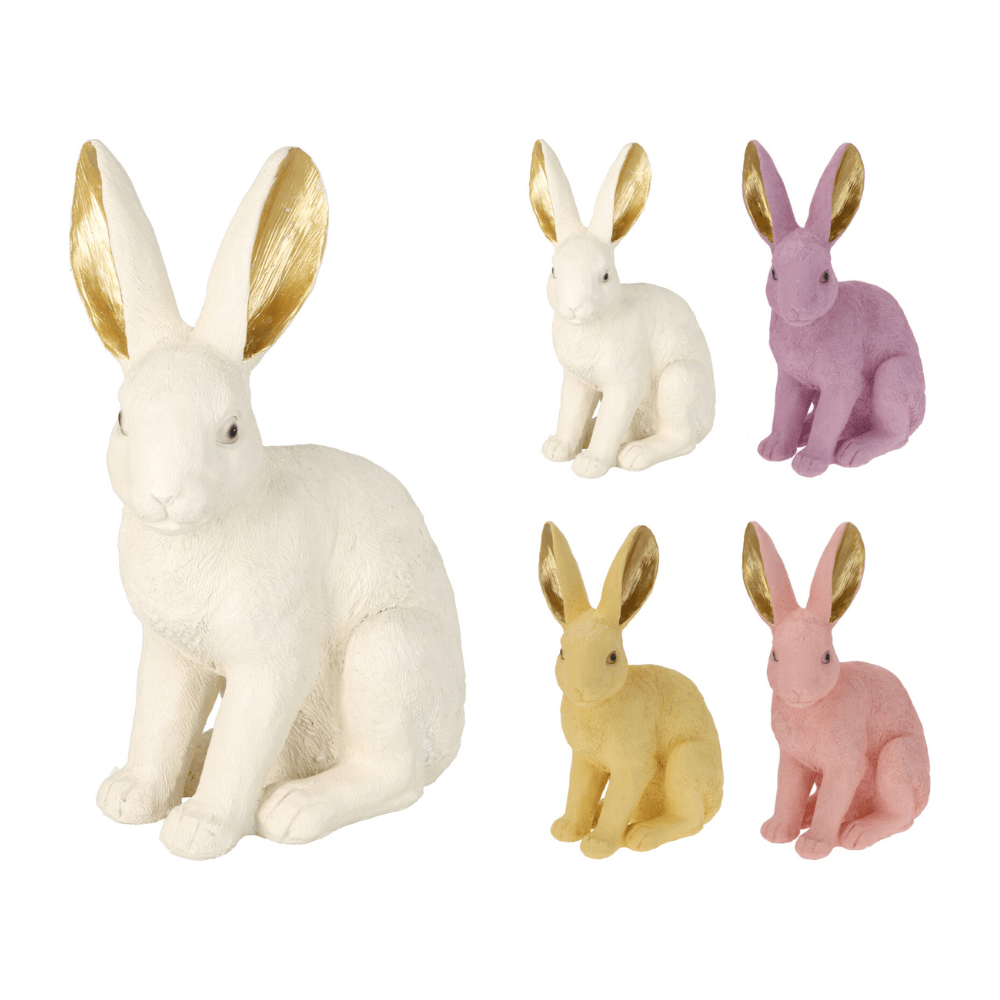 Alpha 55 Lapin assis résine oreilles dorées – Déco