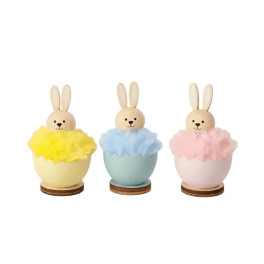 Alpha 55 Lapin coquille d’œuf en bois pin & peluche – Déco