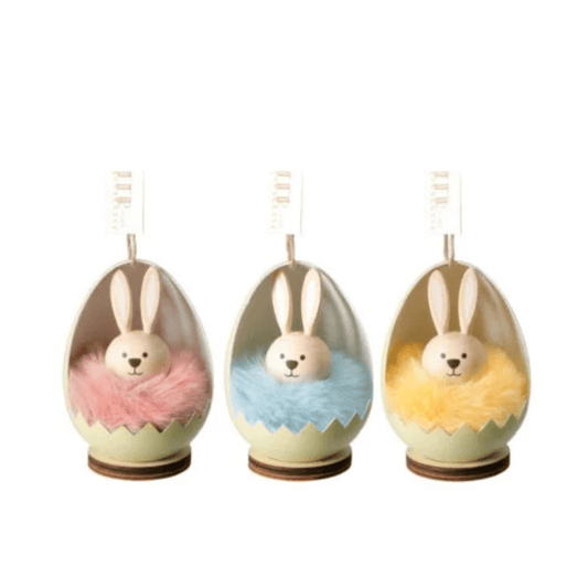 Alpha 55 Lapin coquille d’œuf suspendue en bois & peluche
