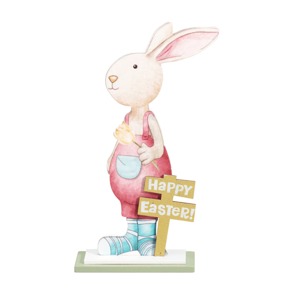 Alpha 55 Lapin debout sur socle en bois – Déco Pâques