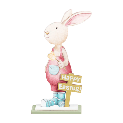 Alpha 55 Lapin debout sur socle en bois – Déco Pâques