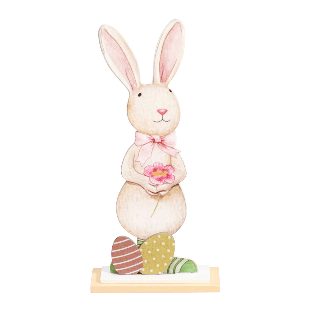 Alpha 55 Lapin debout sur socle en bois – Déco Pâques
