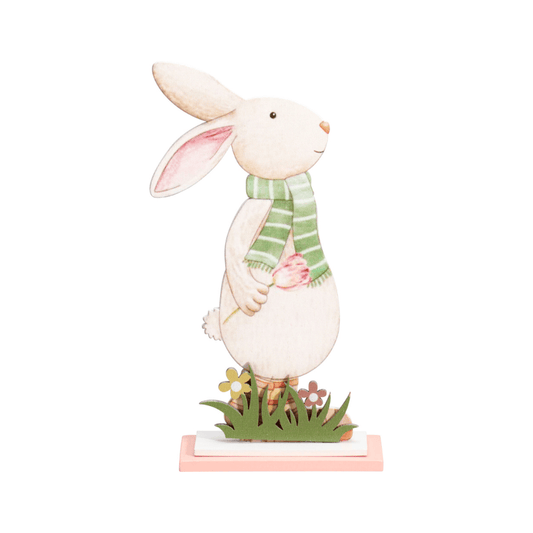 Alpha 55 Lapin debout sur socle en bois – Déco Pâques