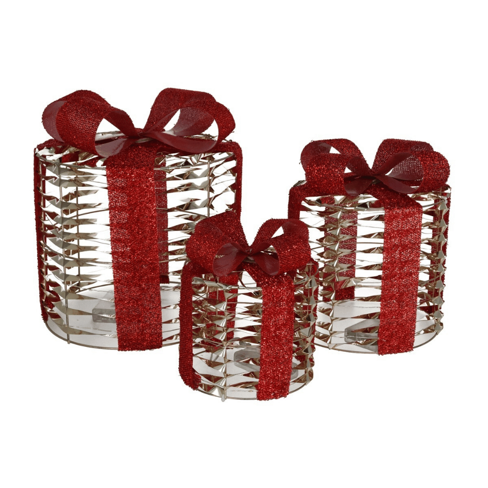 Alpha 55 Lot 3 Boîtes Cadeau 90 LED Doré – Nœuds Rouges Pailletés