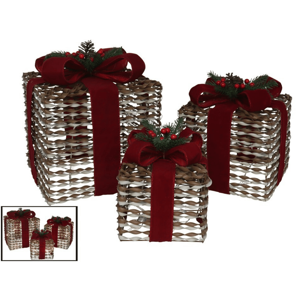 Alpha 55 Lot 3 Boîtes Cadeau Rouges 40 LED – Déco Lumineuse