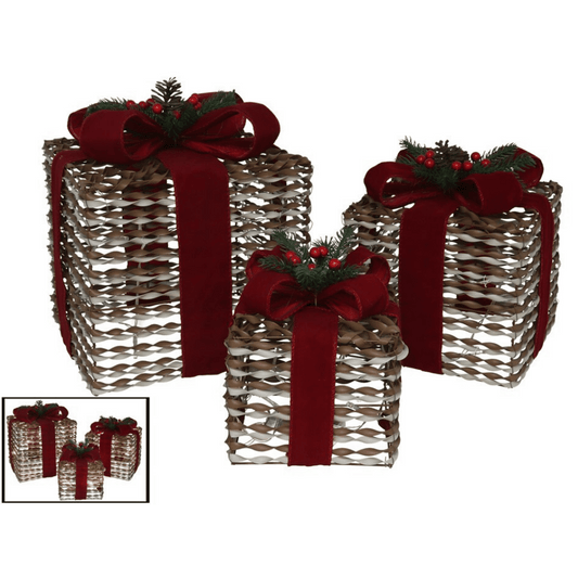 Alpha 55 Lot 3 Boîtes Cadeau Rouges 40 LED – Déco Lumineuse