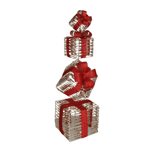 Alpha 55 Lot 4 Boîtes Cadeau Dorées 100 LED – Nœuds Rouges