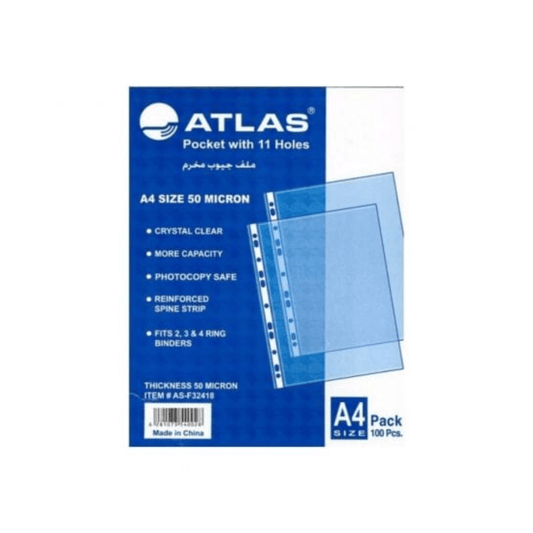 Lot de 10 Pochettes Transparentes A4 Atlas 50 Microns — Alpha 55 Maroc