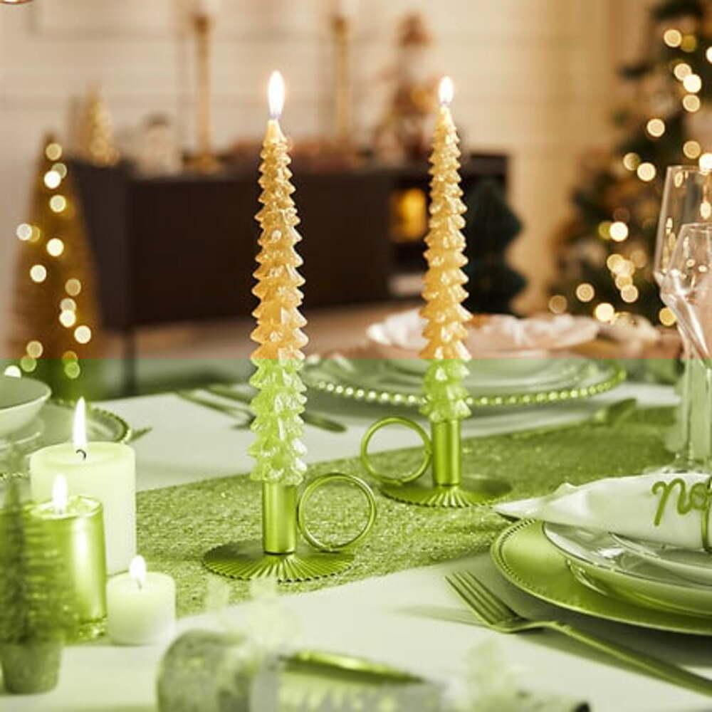 Alpha 55 Lot de 2 Bougies Bâton Sapin Doré – Déco Élégante