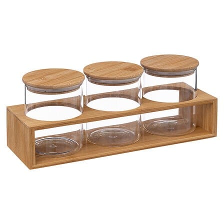 Alpha 55 Lot de 3 bocaux en verre avec couvercles et plateau