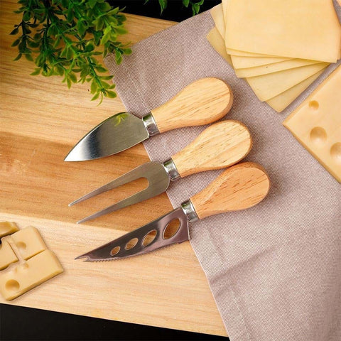 Alpha 55 Lot de 3 couteaux à fromage avec manche en bois
