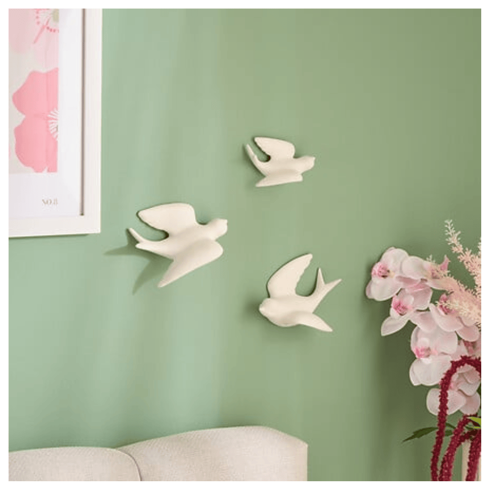 Alpha 55 Lot de 3 Déco Murales Annie Oiseaux en Céramique Blancs