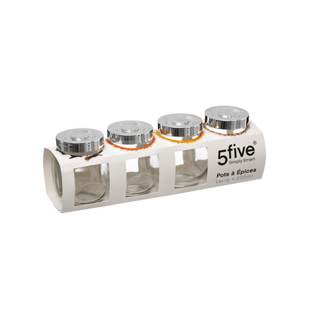 Alpha 55 Lot de 4 bocaux à épices 0,2L en verre avec couvercle en inox