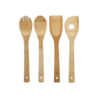 Alpha 55 Lot de 4 ustensiles en bambou cuisine naturel
