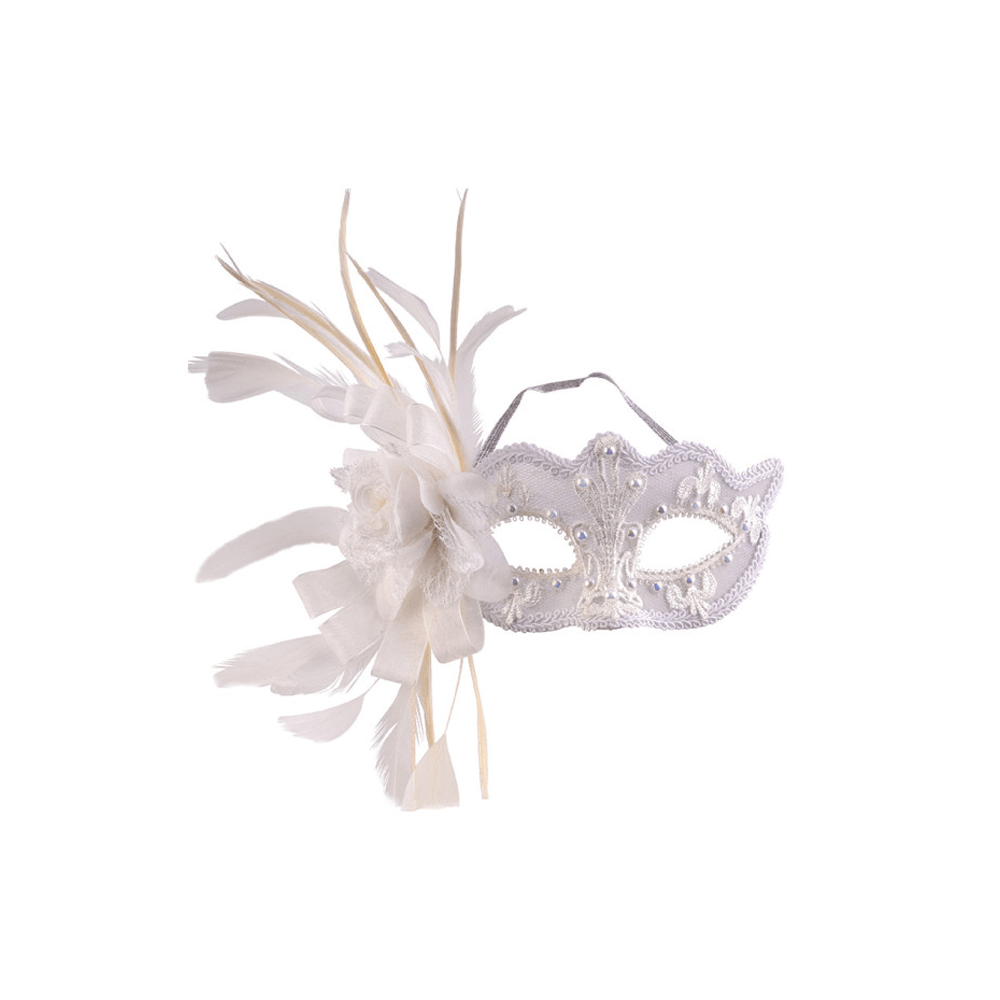 Alpha 55 Loup en dentelle, fleur et plumes blanc