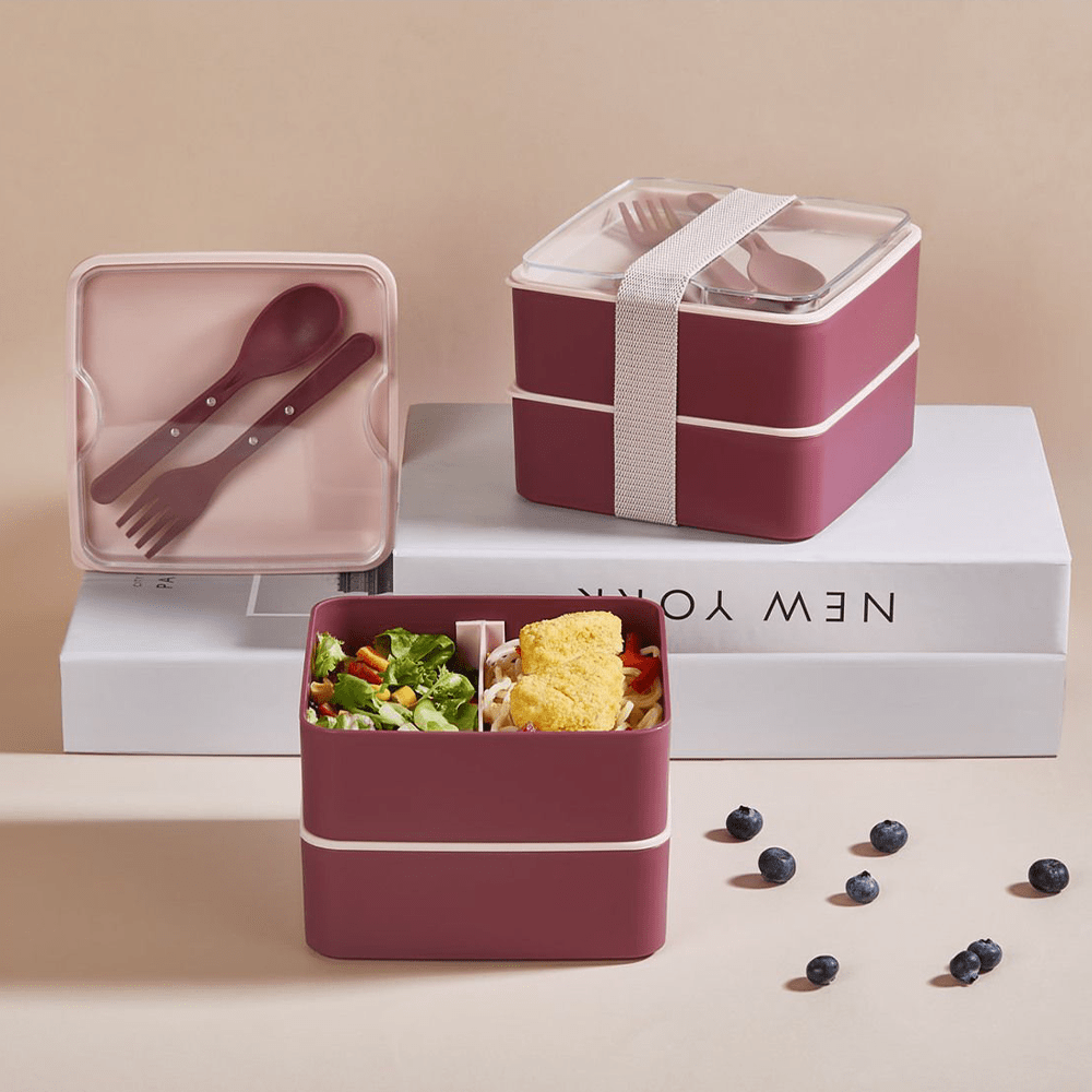 Alpha 55 Lunch Box 2 Niveaux carrée avec Couverts