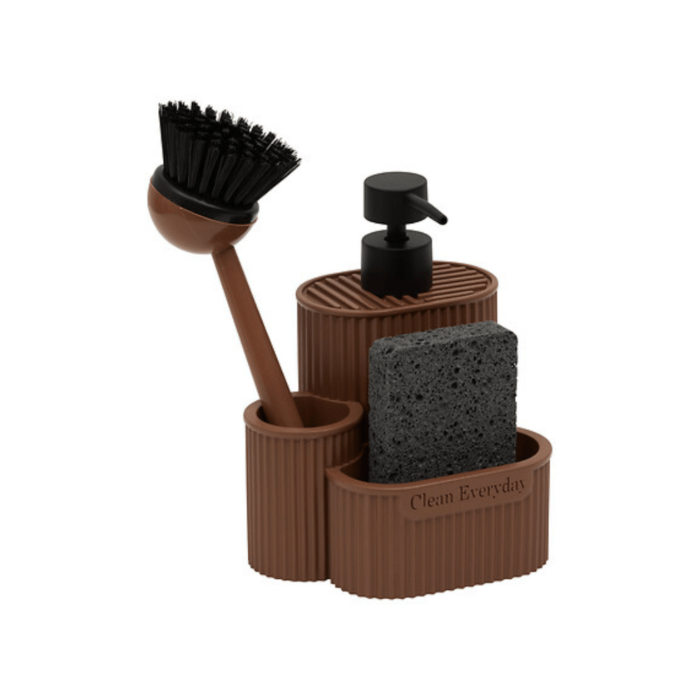 Alpha 55 Marron Distributeur Savon Terra 0,4 L avec Éponge & Brosse