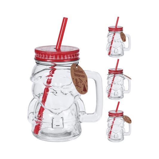 Alpha 55 Mason jar avec paille – Motif Père Noël festif