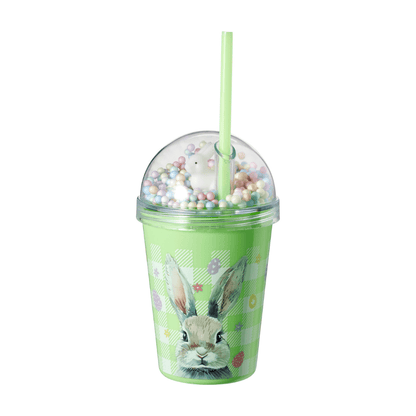 Alpha 55 Mason jar en plastique avec paille motif lapin