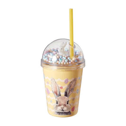 Alpha 55 Mason jar en plastique avec paille motif lapin