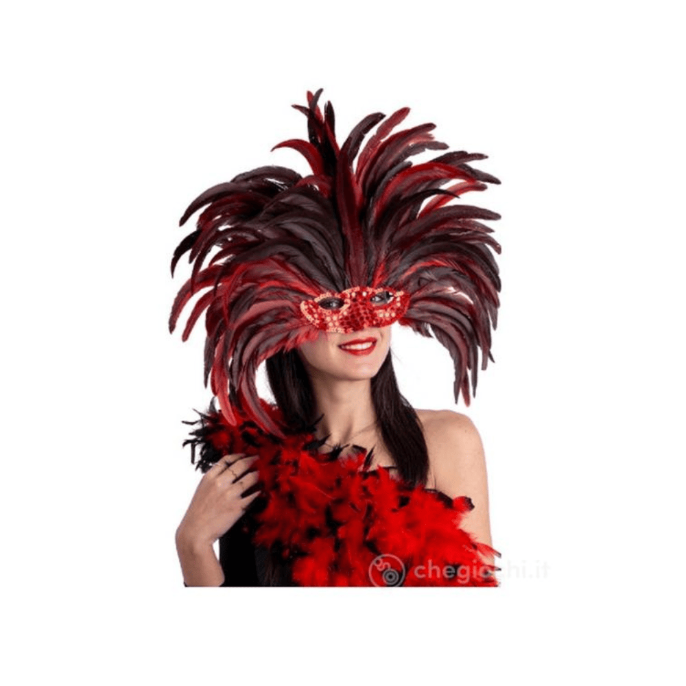 Alpha 55 Masque Brésilien Plumes XL Rouge Déguisement