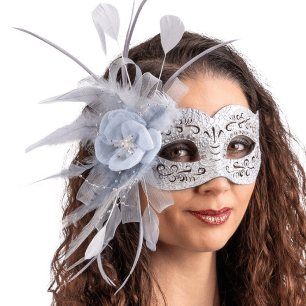 Alpha 55 masque loup Ciel Masque Vénitien Fleur XL Gravé Bleu Ciel – Royal & Chic