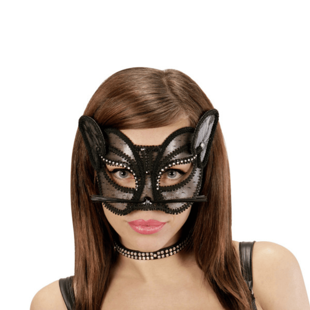 Alpha 55 masque loup Loup dentelle strass panthère noir – Élégant & mystérieux