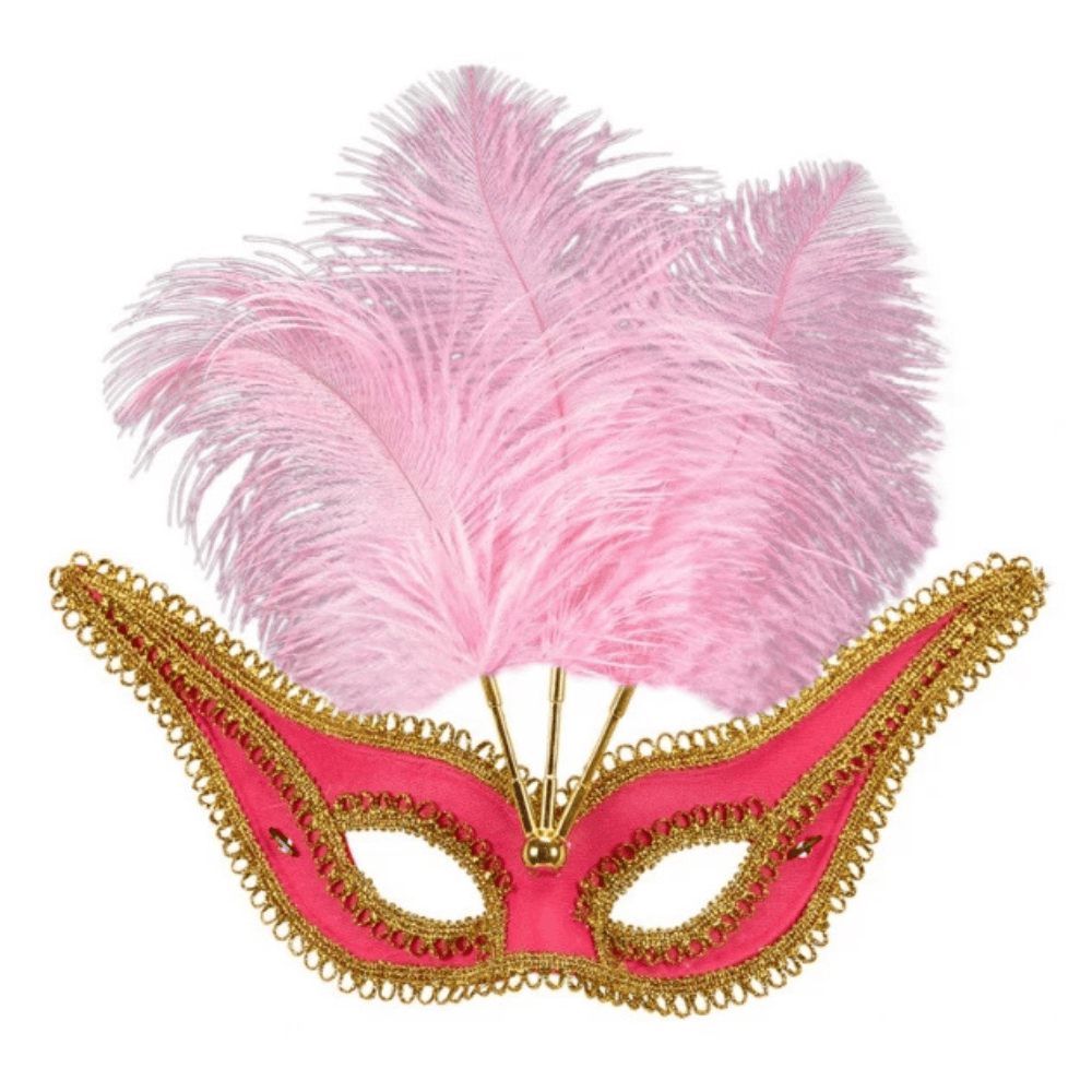 Alpha 55 masque loup Loup vénitien plumes fuchsia – Contour doré élégant