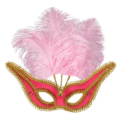 Alpha 55 masque loup Loup vénitien plumes fuchsia – Contour doré élégant