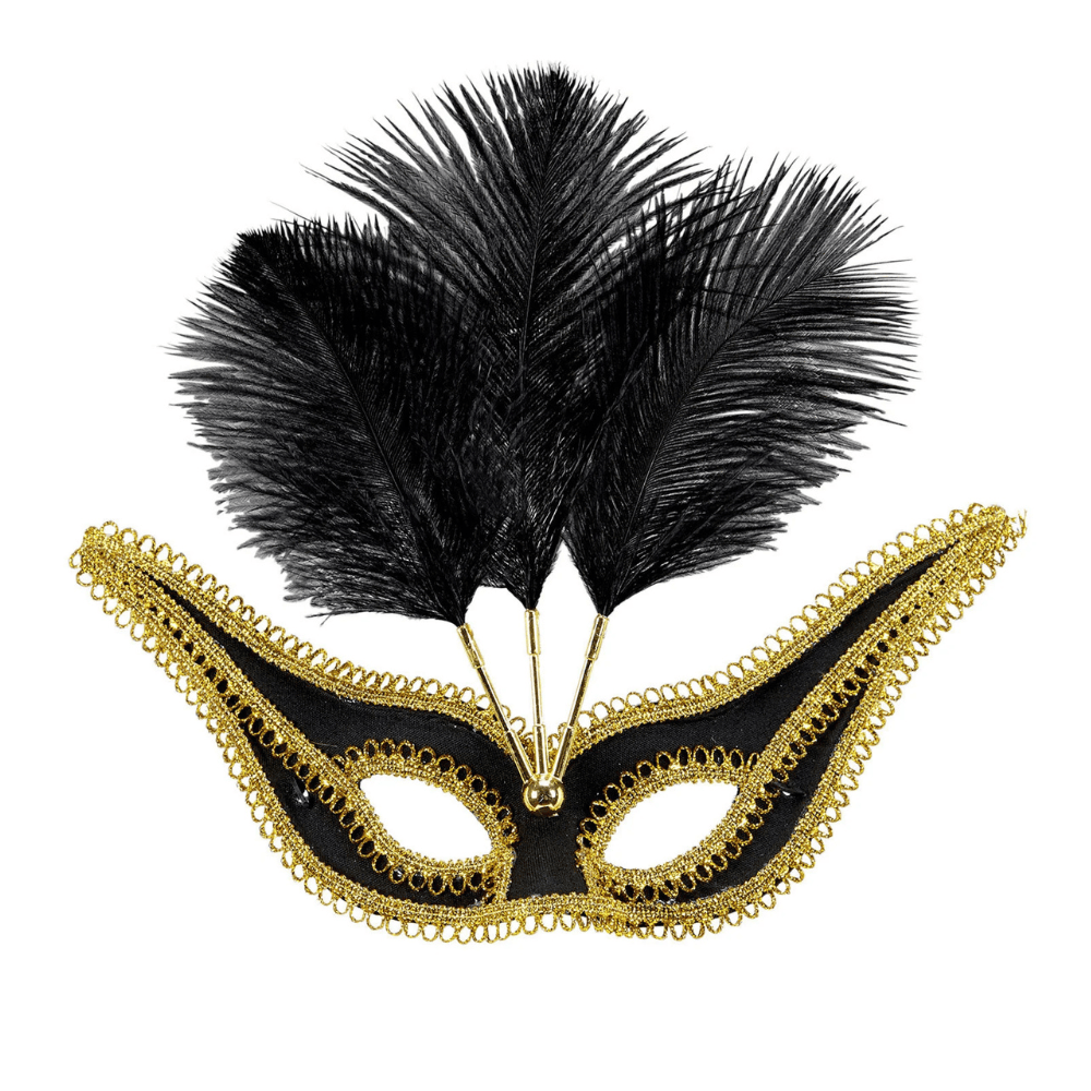 Alpha 55 masque loup Loup vénitien plumes noir – Contour doré chic