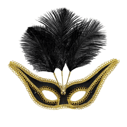 Alpha 55 masque loup Loup vénitien plumes noir – Contour doré chic