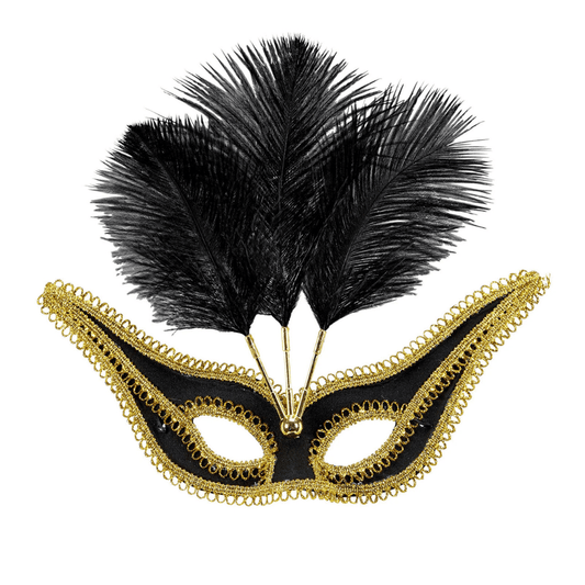Alpha 55 masque loup Loup vénitien plumes noir – Contour doré chic