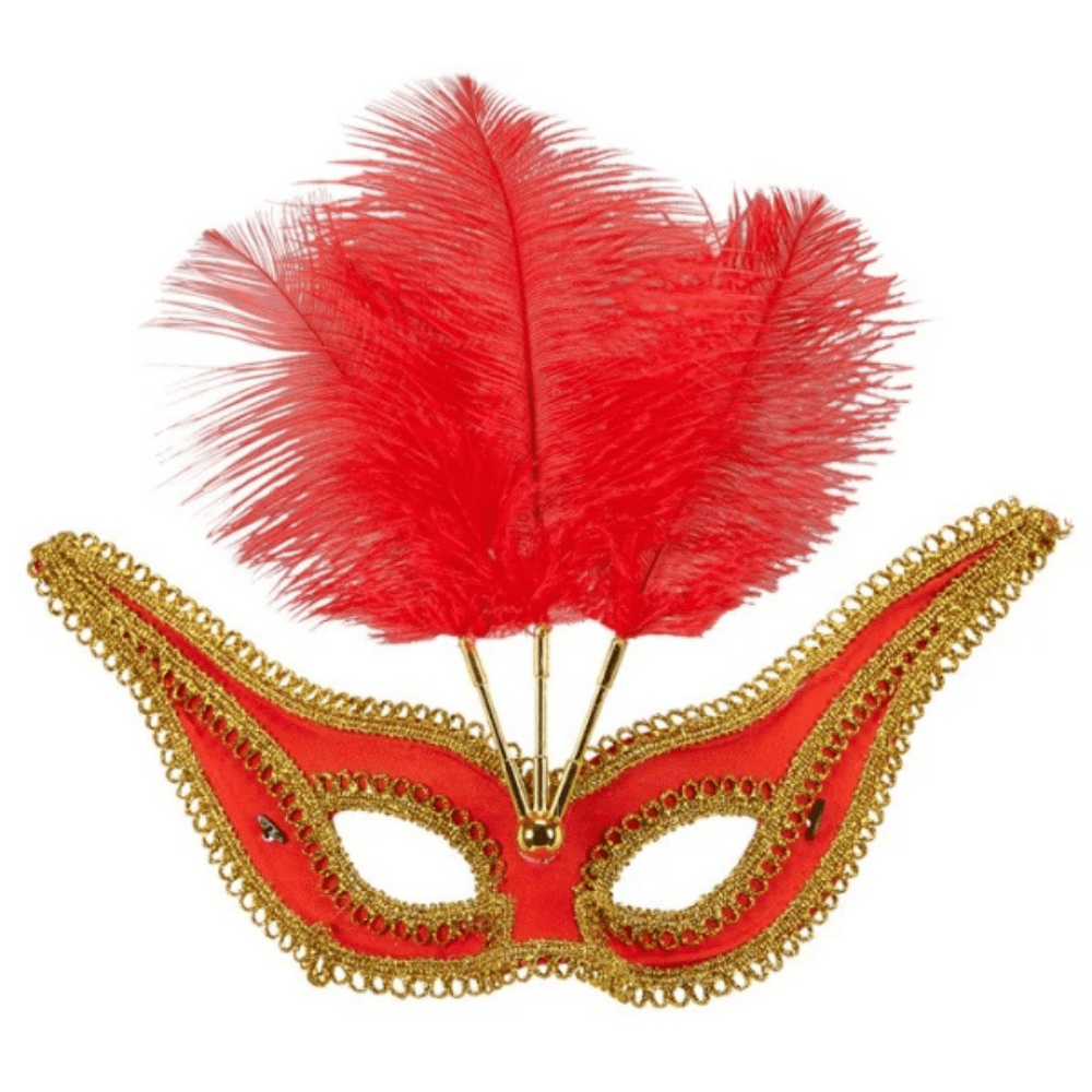 Alpha 55 masque loup Loup vénitien plumes rouge – Contour doré glamour