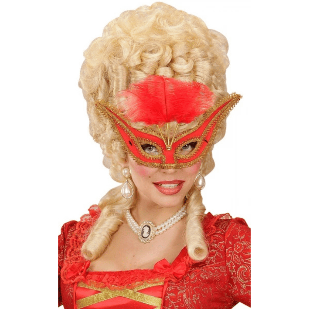 Alpha 55 masque loup Loup vénitien plumes rouge – Contour doré glamour