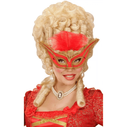 Alpha 55 masque loup Loup vénitien plumes rouge – Contour doré glamour