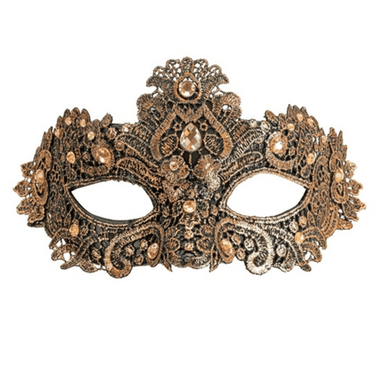 Alpha 55 masque loup Masque Vénitien Dentelle Strass Bronze – Élégant & Mystérieux