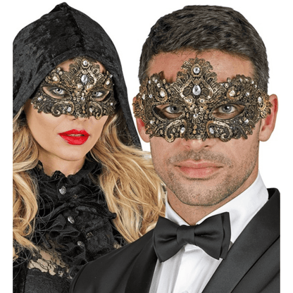 Alpha 55 masque loup Masque Vénitien Dentelle Strass Doré – Chic & Scintillant