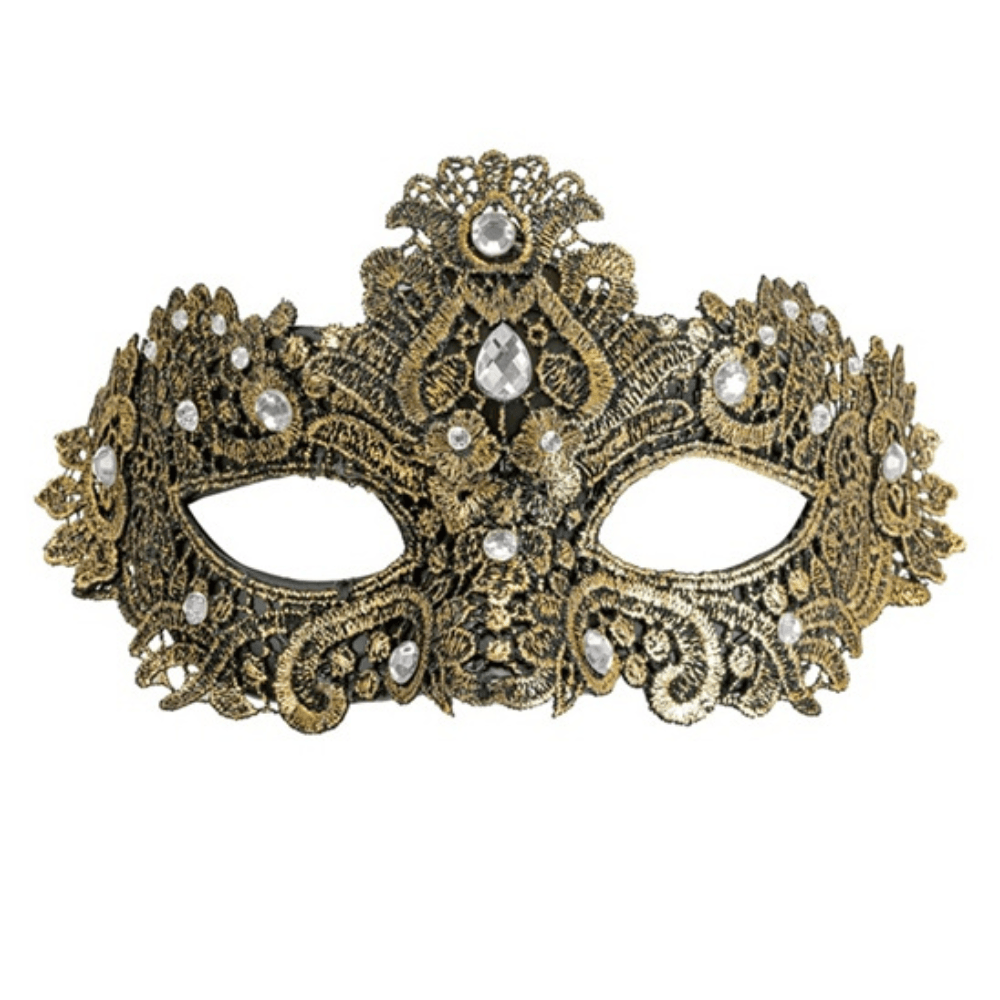 Alpha 55 masque loup Masque Vénitien Dentelle Strass Doré – Chic & Scintillant