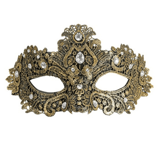 Alpha 55 masque loup Masque Vénitien Dentelle Strass Doré – Chic & Scintillant