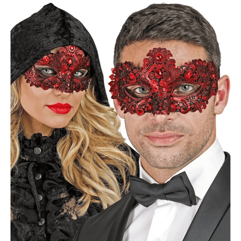 Alpha 55 masque loup Masque Vénitien Dentelle Strass Rouge – Élégant & Intense