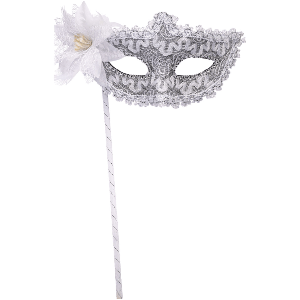 Alpha 55 masque loup Masque Vénitien Fleur Pailleté Blanc sur Bâton – Chic & Raffiné