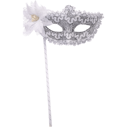 Alpha 55 masque loup Masque Vénitien Fleur Pailleté Blanc sur Bâton – Chic & Raffiné