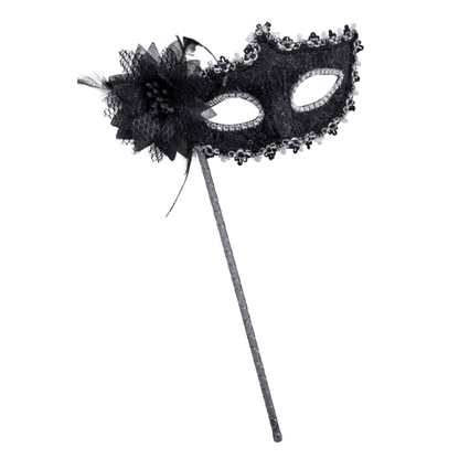 Alpha 55 masque loup Masque Vénitien Fleur Pailleté Noir sur Bâton – Élégant & Mystérieux