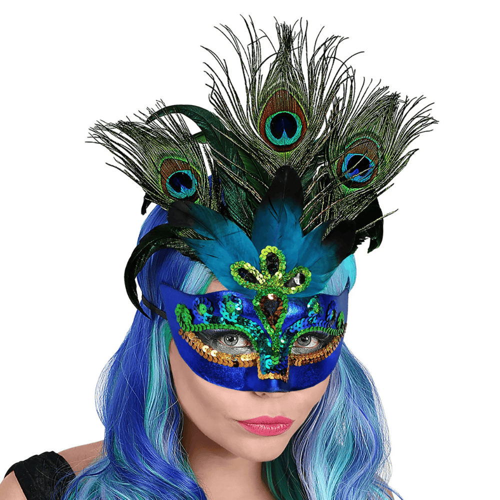 Alpha 55 masque loup Masque Vénitien Plume de Paon Turquoise – Majestueux & Chic